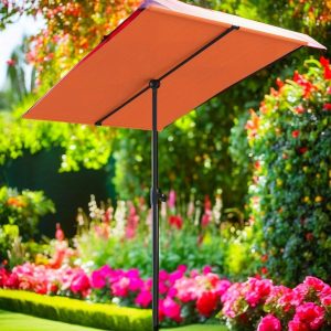 Terracotta Aluminum Pole Garden Parasol 6. 6x4. 9 Feet Outdoor Umbrella for Patio and Deck